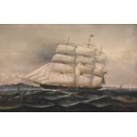W Harold (19th century), oil on canvas of a three masted clipper, The Ship Margaret Galbraith,