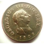 1806 - Copper Farthing of King George III. P&P Group 1 (£14+VAT for the first lot and £1+VAT for
