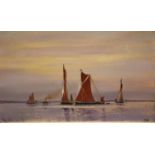 Ian Harrison oil on board, Thames Barges on the Estuary, 40 x 25 cm. P&P Group 3 (£25+VAT for the