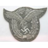 German WWII re-enactment Luftwaffe embroidered badge, silver on grey. P&P Group 1 (£14+VAT for the