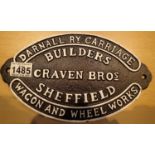 Cast iron black Craven Bros Wagon and Wheel Works Sheffield sign, L: 27 cm. P&P Group 1 (£14+VAT for