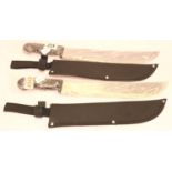 Pair of new old stock hunting knives, each with canvas sheath. P&P Group 2 (£18+VAT for the first