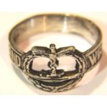 Presumed silver German WWII replica Kriegsmarine ring, size S. P&P Group 1 (£14+VAT for the first