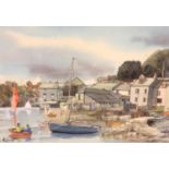 Harry G Connett 20th century watercolour, Ferry at Fowey, Cornwall, 38 x 50 cm. Not available for