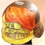 WWII eastern front relic German M40 helmet with post war memorial painting, P&P Group 2 (£18+VAT for