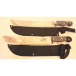 Pair of new old stock hunting knives, each with canvas sheath. P&P Group 2 (£18+VAT for the first