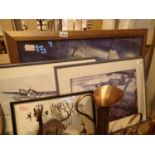 Three framed and glazed WWII aircraft prints including Mosquito. Not available for in-house P&P,