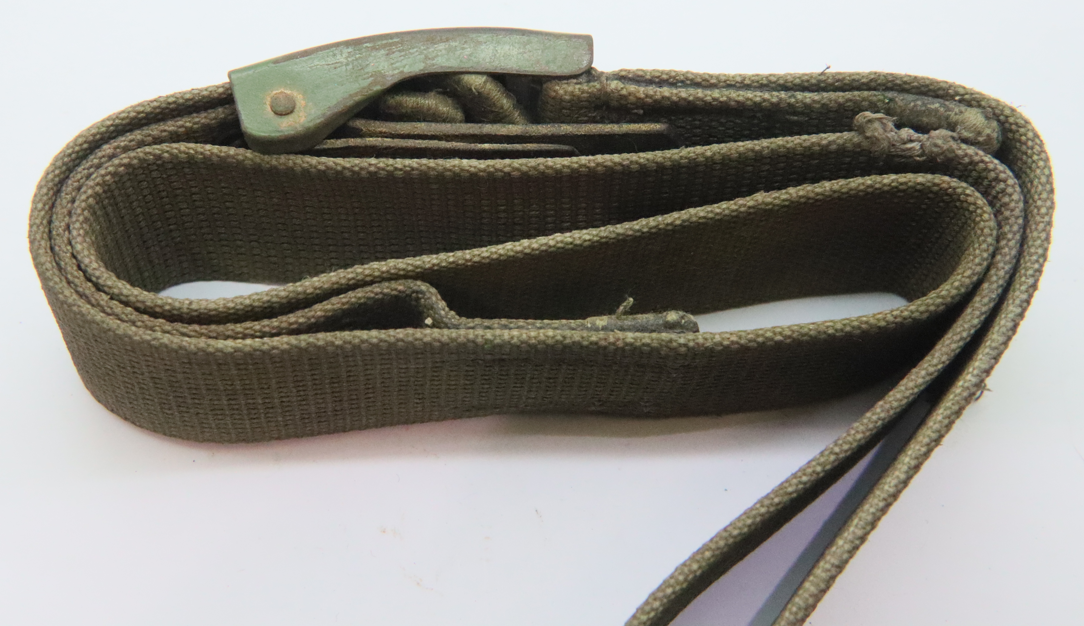 WWII German Afrika Korps belt with green buckle and leather tab with Dresden makers mark. P&P - Image 2 of 3