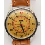 HMT Parashock 17 jewel mechanical pilot wristwatch with seconds hand on a brown leather strap. P&P