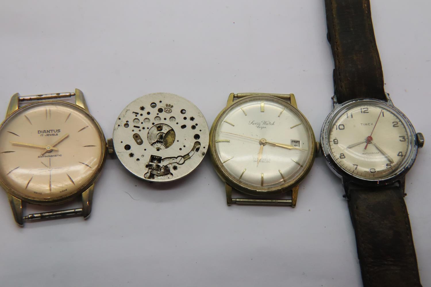 Three mechanical wristwatches and a movement. P&P Group 1 (£14+VAT for the first lot and £1+VAT