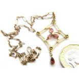 15ct gold Edwardian pendant and chain, pendant set with seed pearls and amethysts, 4.1g. P&P Group