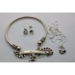 Two silver bracelets, silver necklace and a pair of earrings, combined 15g. P&P Group 1 (£14+VAT for