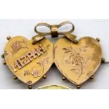 9ct yellow gold double heart Mizpah brooch, L: 2.5 cm. P&P Group 1 (£14+VAT for the first lot and £