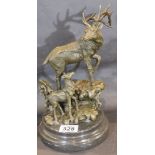 Bronze stag and fawn on marble base, H: 29cm. P&P Group 2 (£18+VAT for the first lot and £3+VAT