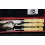 George III childs cutlery set in silver with ivory handles in original box. P&P Group 1 (£14+VAT for