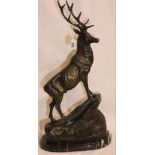 Large bronze stag on marble base, H: 70cm . Not available for in-house P&P, contact Paul O'Hea at
