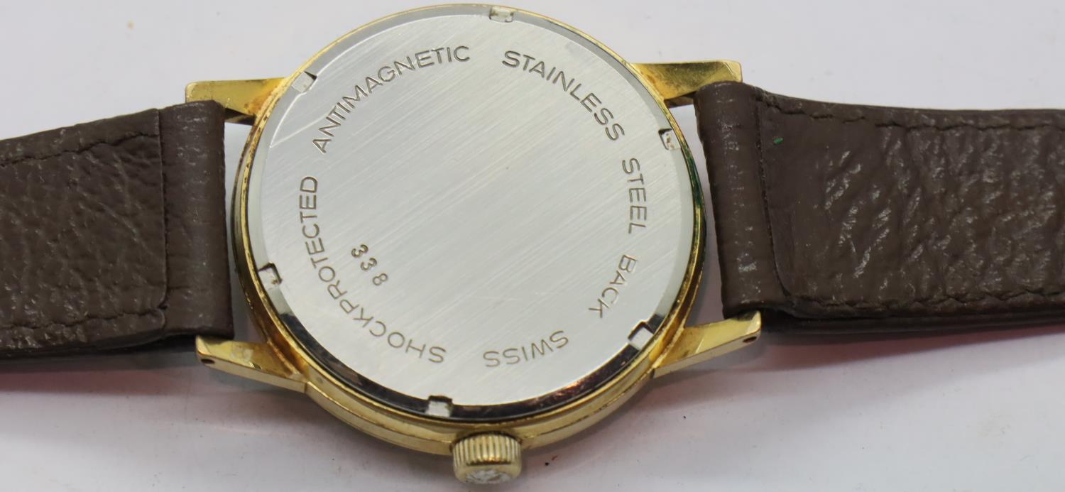 Gents 17 jewel J.W Benson wristwatch on a leather strap, D: 3 cm. P&P Group 1 (£14+VAT for the first - Image 3 of 3