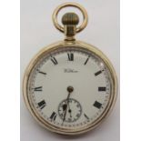 Waltham gold plated open faced pocket watch. P&P Group 1 (£14+VAT for the first lot and £1+VAT for