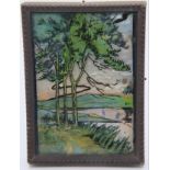 Framed hand painted rural scene on mother of pearl, L: 9cm. P&P Group 2 (£18+VAT for the first lot