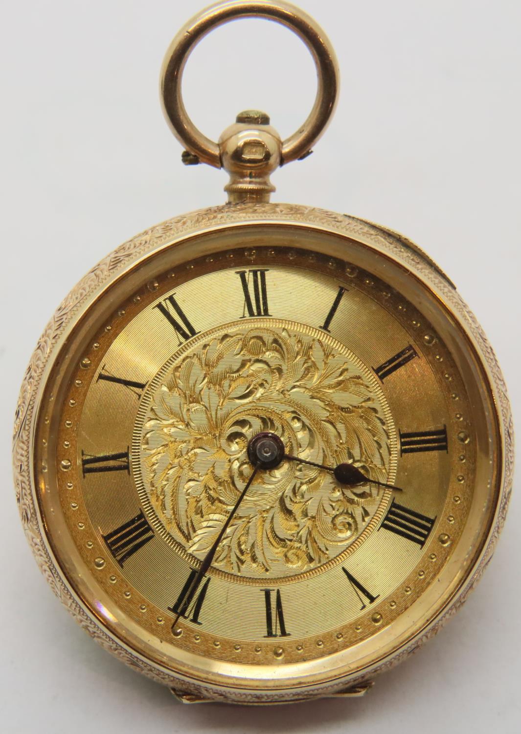 14ct gold fob watch with gold face. P&P Group 1 (£14+VAT for the first lot and £1+VAT for subsequent