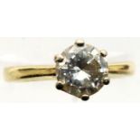 18ct gold and diamond solitaire ring, diamond approximately 1ct, ring size K/L. P&P Group 1 (£14+VAT