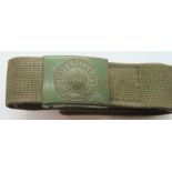 WWII German Afrika Korps belt with green buckle and leather tab with Dresden makers mark. P&P