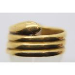 18ct gold snake ring, size S, 7.5g. P&P Group 1 (£14+VAT for the first lot and £1+VAT for subsequent