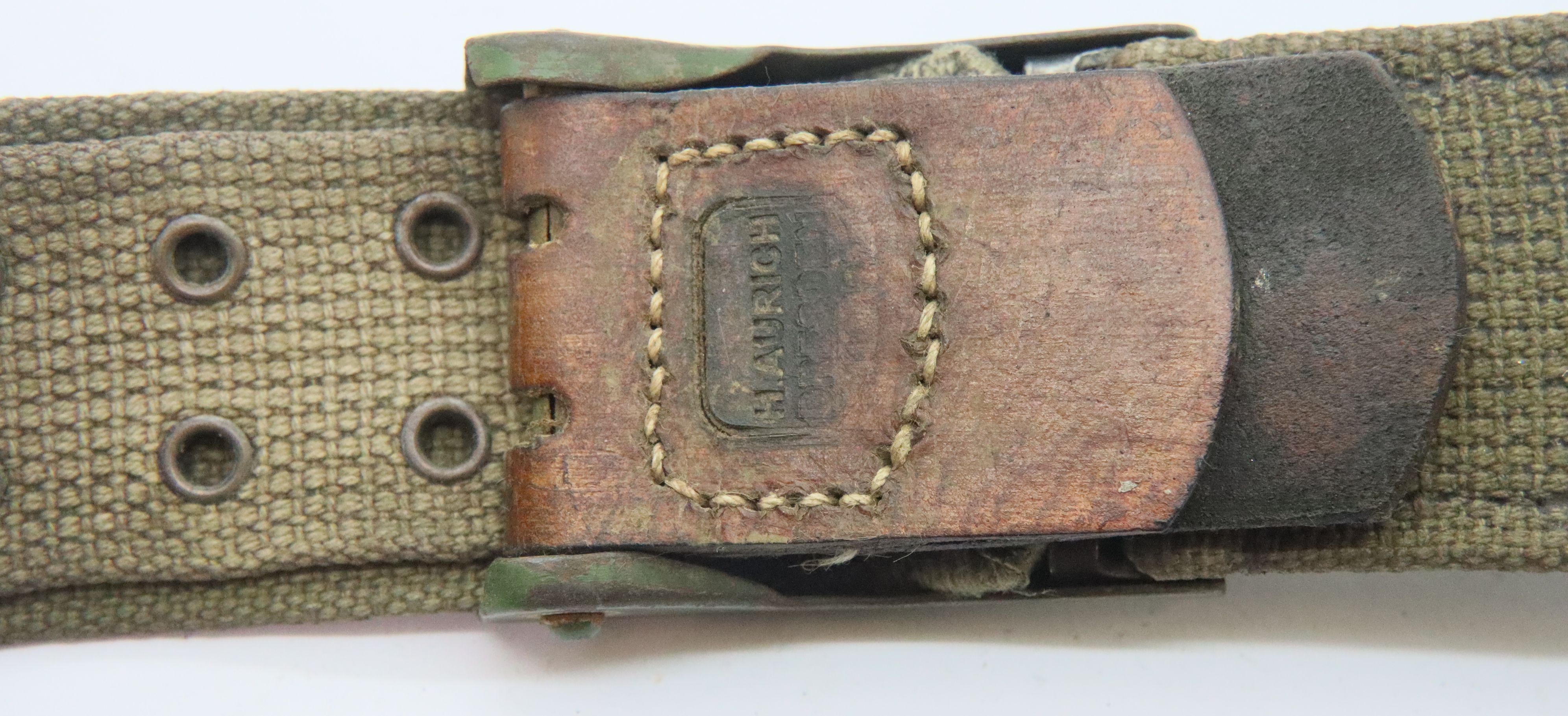 WWII German Afrika Korps belt with green buckle and leather tab with Dresden makers mark. P&P - Image 3 of 3