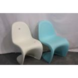 Two Vernier stacking plastic childs chairs in blue and white. Not available for in-house P&P,