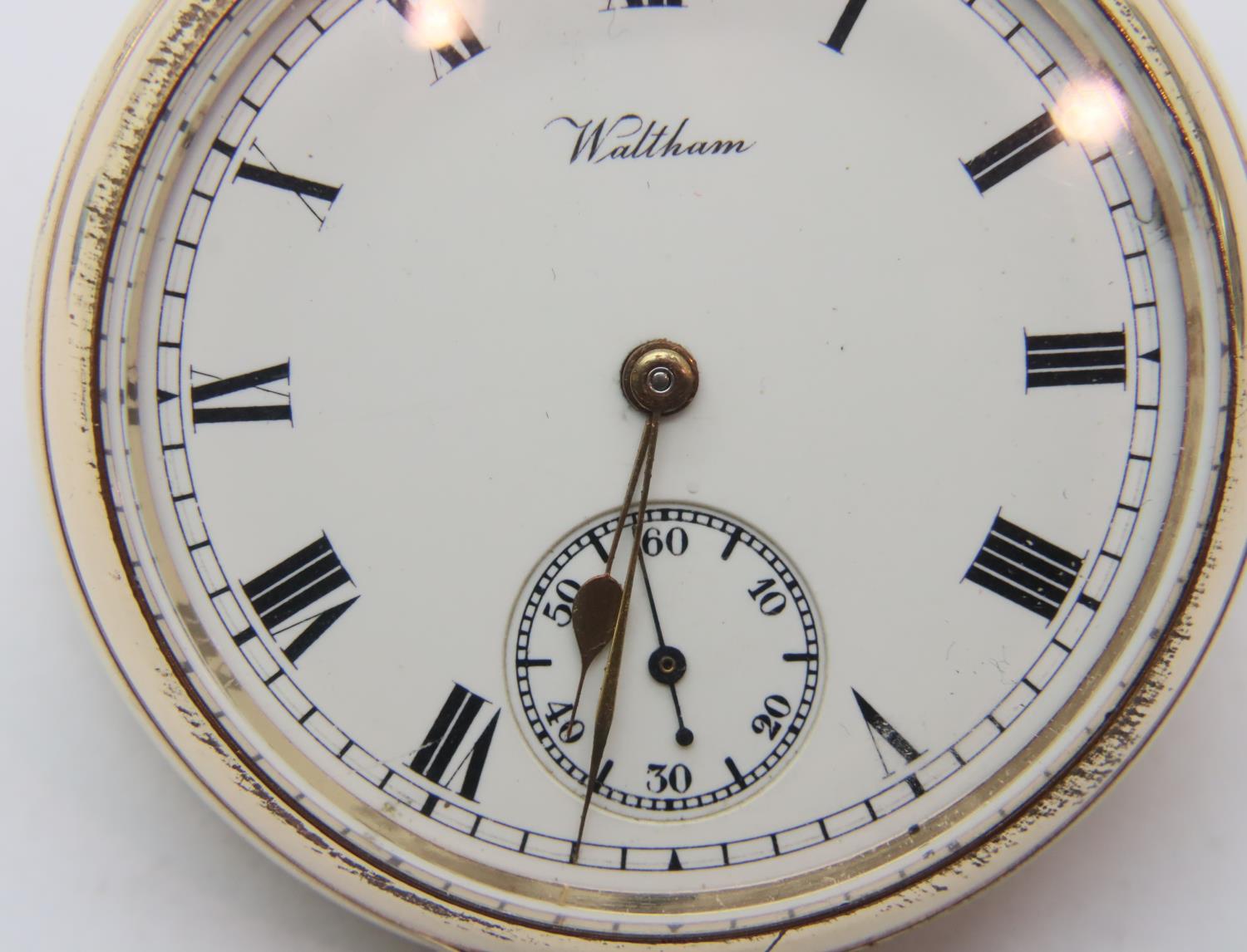Waltham gold plated open faced pocket watch. P&P Group 1 (£14+VAT for the first lot and £1+VAT for - Image 2 of 4