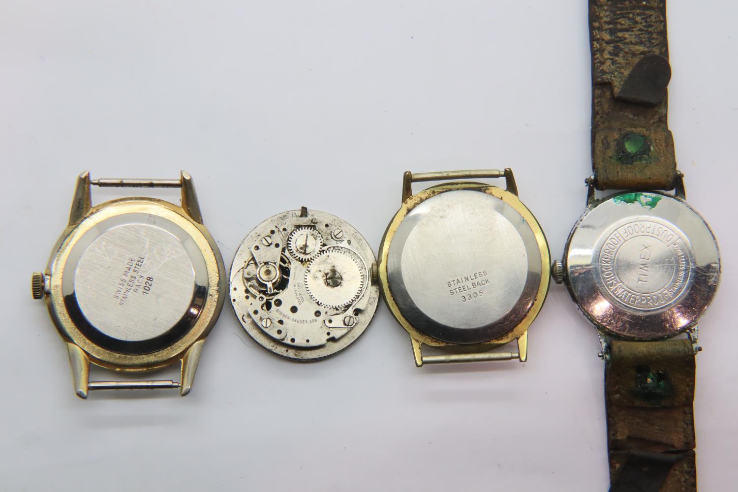 Three mechanical wristwatches and a movement. P&P Group 1 (£14+VAT for the first lot and £1+VAT - Image 2 of 2