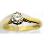 18ct gold and diamond solitaire ring illusion set approximately 3/8ct stone, size K/L, 2.6g total.