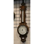 Victorian oak framed aneroid barometer with thermometer. Not available for in-house P&P, contact