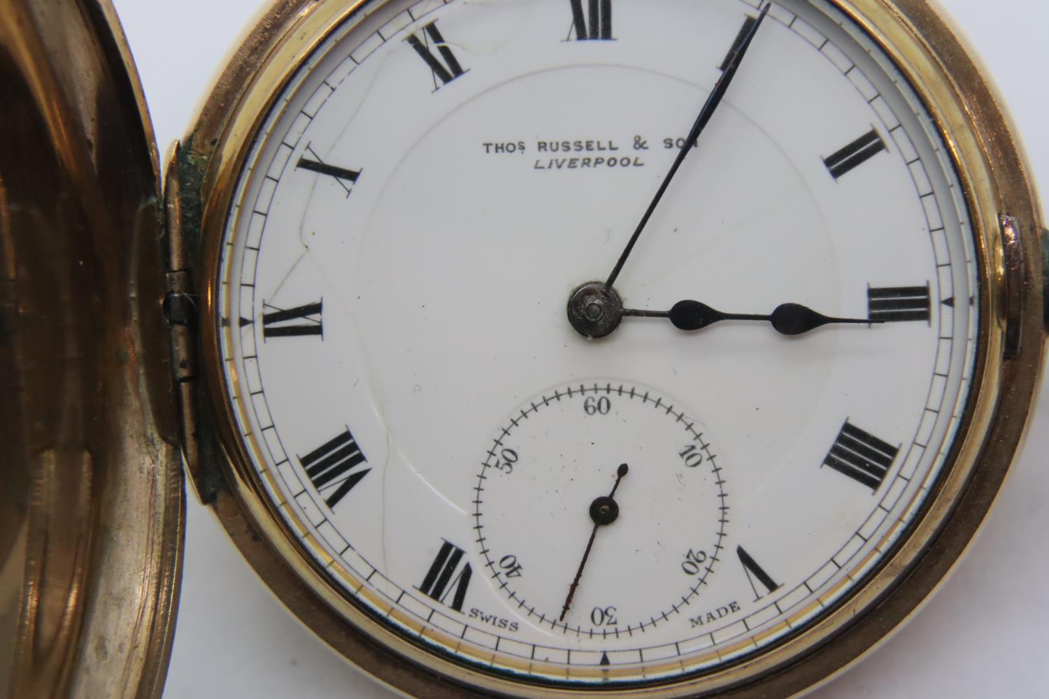 Thomas Russell & Co Liverpool full hunter gold plated pocket watch. P&P Group 1 (£14+VAT for the - Image 2 of 5