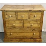 Rustic pine chest comprising three above two over single drawers, 104 x 55 x 90H cm. Not available