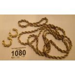 Monet matching rope necklace, bracelet and earrings, gold tone. P&P Group 1 (£14+VAT for the first