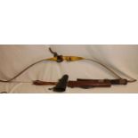 Vintage Shakespeare Wonderbow model 24 the Yukon Recurve bow, with arrows and a leather quiver. P&