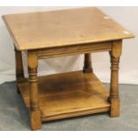 Modern oak square top coffee table, 61 x 61 x 50H cm. Not available for in-house P&P, contact Paul