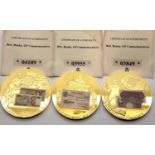 Three enamelled British banknotes gold plated medallions. P&P Group 1 (£14+VAT for the first lot and