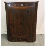 Substantial George III cross banded oak and mahogany corner cupboard with single drawer, W: 93 cm,