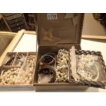 Box containing a selection of costume jewellery including costume pearls, necklaces etc. P&P Group 2