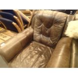 Large modern distressed brown leather club chair. Not available for in-house P&P, contact Paul O'Hea