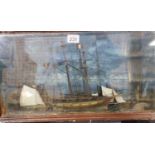 Cased diorama of the Bibby Line ship Margaret lost in 1801, built in memoriam in that period, L: