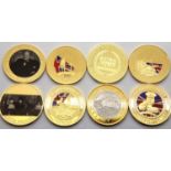 Eight mixed WWI and WWII enamelled gold plated medallions. P&P Group 1 (£14+VAT for the first lot