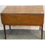 Edwardian inlaid mahogany Pembroke table with single drawer and later fitted handles, 90 x 104 (