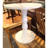 Modern pine pedestal table with marble effect top. Not available for in-house P&P, contact Paul O'