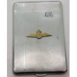 WWII Period RAF Pilots cigarette case, British made chromed with brass pilots wings. P&P Group 1 (£