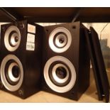 Pair of black, wooden, bookshelf stereo speakers 30 Watts per channel, 4 ohm; 25cm x 14.5cm x