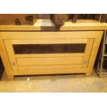 Pine cabinet with slate insert and glazed fold in door, 124 x 46 x 66 cm. Not available for in-house