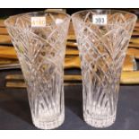Pair of large crystal vases, H: 30 cm. Not available for in-house P&P, contact Paul O'Hea at